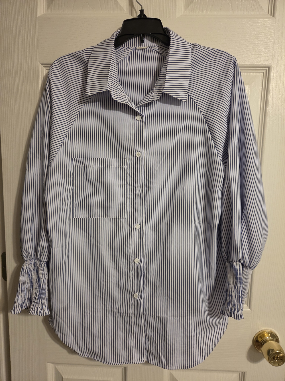 Women's Blue and White Striped Button-Down Shirt
